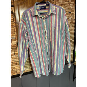 Vintage 90s Cordova Multicolor Pink & Green Cotton Stripe Button Down Mens 2x
